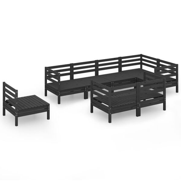vidaXL 8 Piece Garden Lounge Set Solid Wood Pine Black
