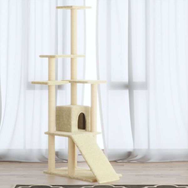 vidaXL Cat Tree with Sisal Scratching Posts Cream 155 cm