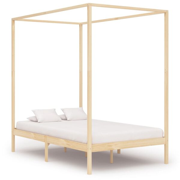 vidaXL Canopy Bed Frame without Mattress Solid Pine Wood 140x200 cm