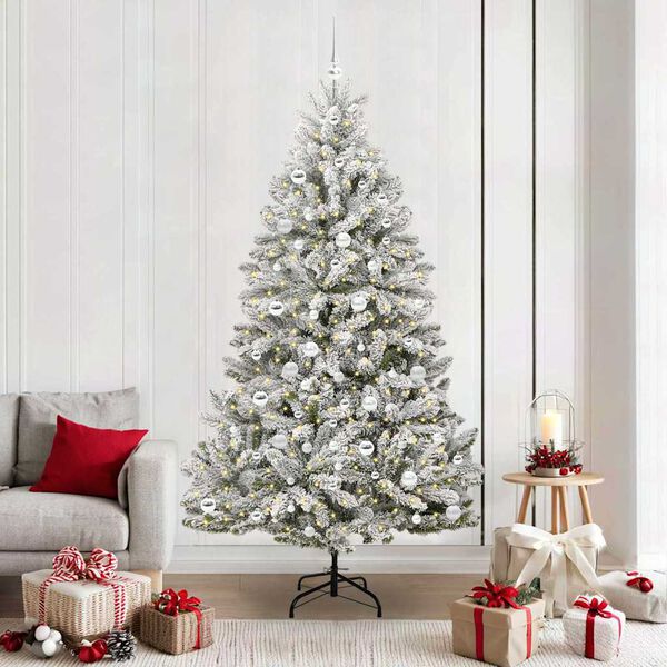 vidaXL Artificial Christmas Tree Green and White 210 cm PVC and Metal