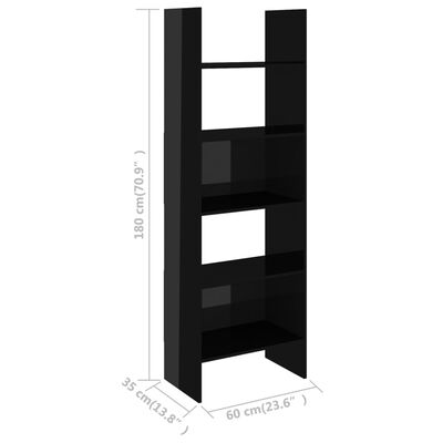vidaXL Book Cabinet High Gloss Black 60x35x180 cm Chipboard