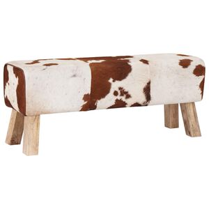 vidaXL Bench 110 x 30 x 45 cm Real Leather Brown and White
