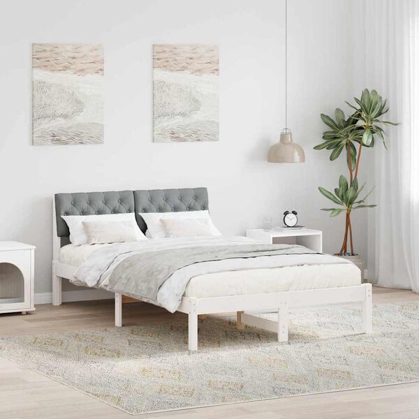 vidaXL Bed frame White and light grey 120 x 190 cm Solid pine wood