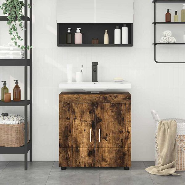 vidaXL Bathroom Cabinet Set TULUM Smoked Oak 60 x 34 x 63 cm
