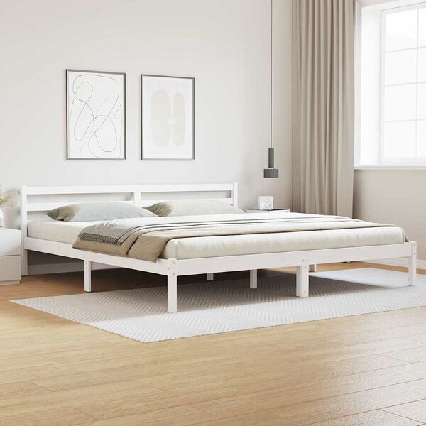 vidaXL Bed Frame White 225.5 x 185.5 x 69.5 cm Solid Pine Wood