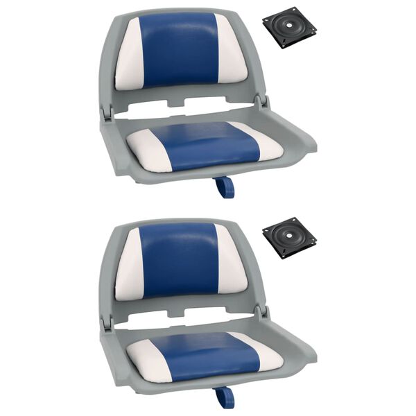 vidaXL 4 Piece Foldable Boat Seat Set with Blue-white Pillow