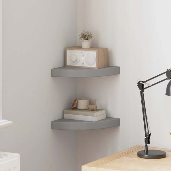 vidaXL Floating Corner Shelves 2 pcs Grey 25x25x3.8 cm MDF