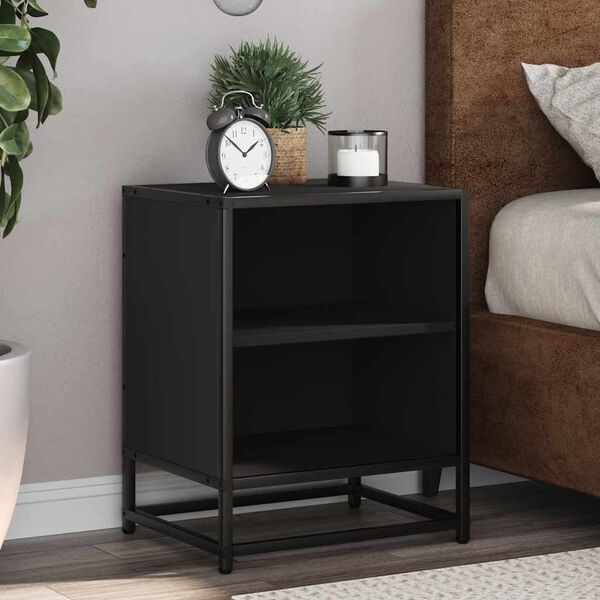vidaXL Bedside Cabinet Black 40x31x50 cm Engineered Wood and Metal