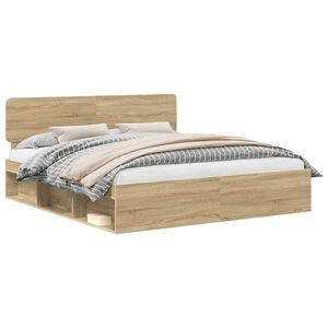 vidaXL Bed Frame with Headboard Sonoma 200 x 200 cm Solid Pine Wood