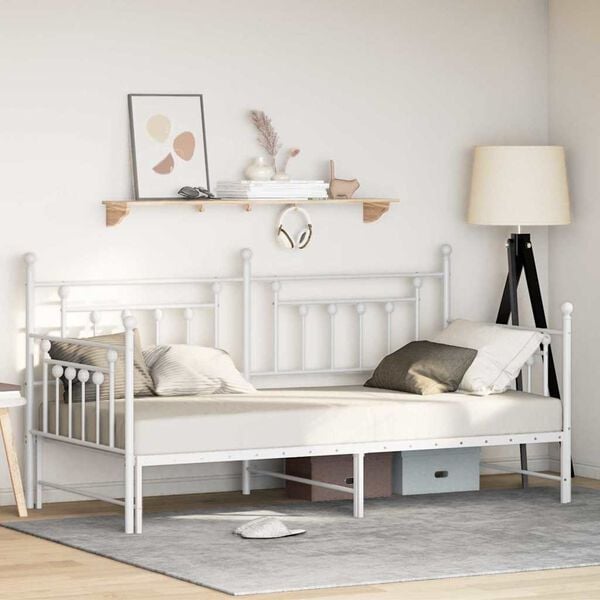 vidaXL Daybed Frame with Headboard White 100 x 200 cm Steel