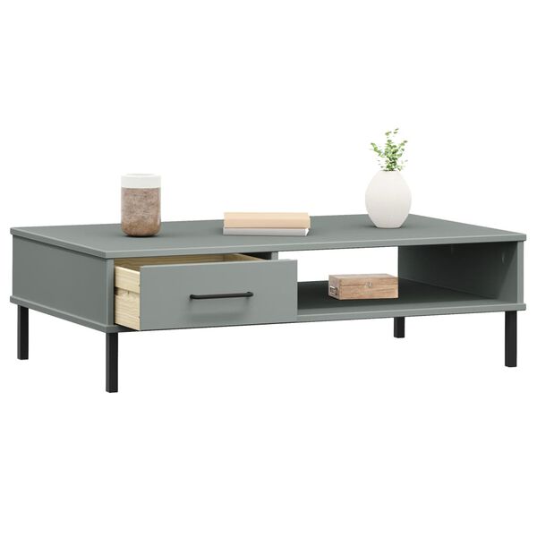 vidaXL Coffee Table with Metal Legs Grey Solid Wood Pine OSLO
