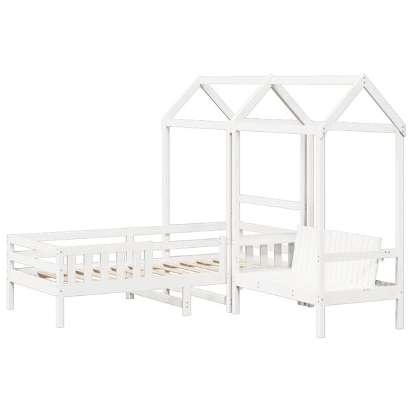 vidaXL Bed and Bench Set with Roof without Mattress White 80x200 cm