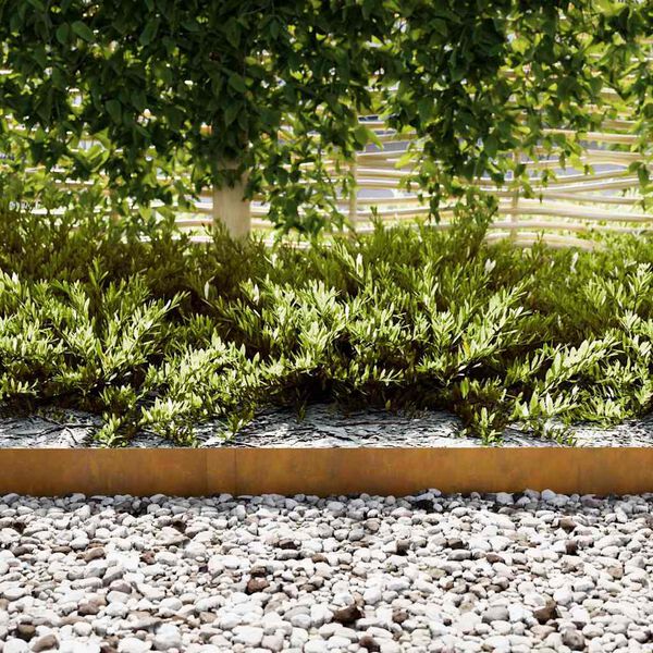 vidaXL Lawn Edging 50 pcs Brown 100 x 0.05 x 15 cm Weathering Steel