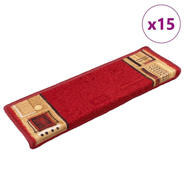 vidaXL Stair Mats Self-adhesive 15 pcs 65x21x4 cm Red