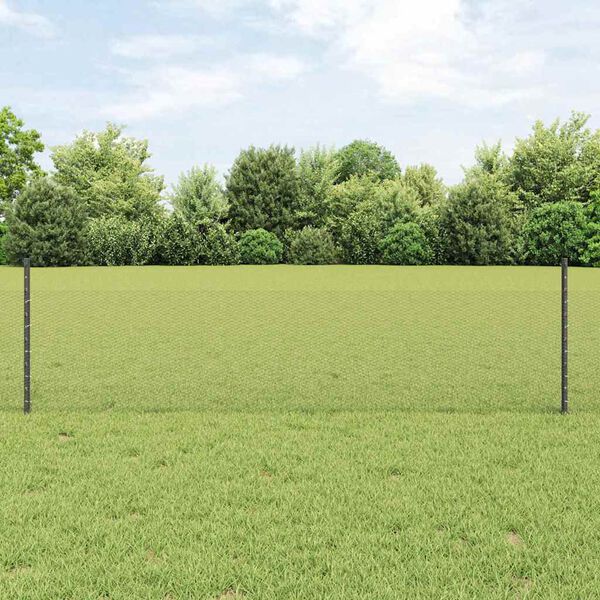 vidaXL Fence with Post Grey 0.5 x 50 m Steel and PVC