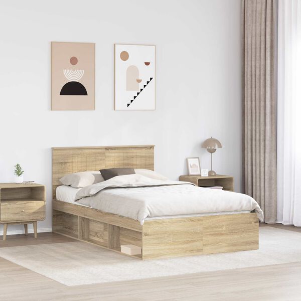 vidaXL Bed Frame with Headboard Sonoma 120 x 200 cm Solid Pine Wood
