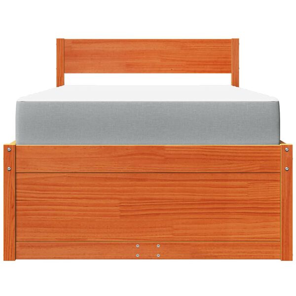 vidaXL Bed with Drawers and Mattress Wax Brown 90x190 cm Single Solid Wood Pine