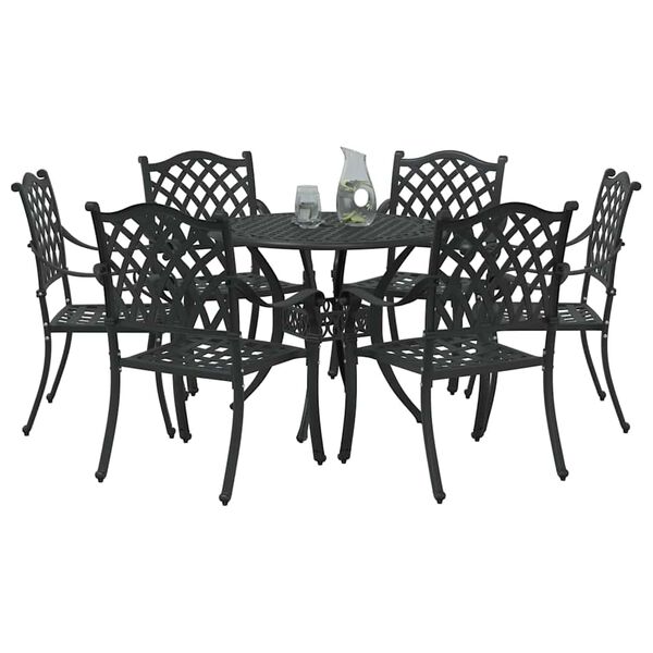 vidaXL Garden Dining Set 7 pcs Black 90 x 90 x 75 cm Cast Aluminium