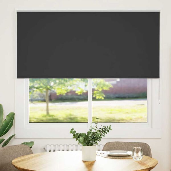 vidaXL Roller Blind Blackout Black 145x175 cm Fabric Width 141.6 cm Polyester