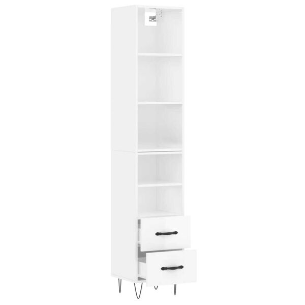 vidaXL Highboard High Gloss White 34.5x34x180 cm Engineered Wood