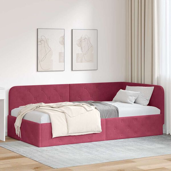 vidaXL Corner Bed Frame with Headboard Wine Red 90 x 190 cm Velvet