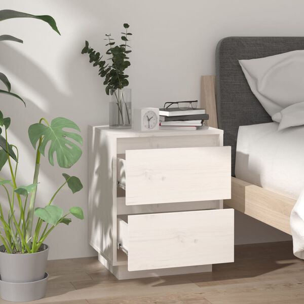 vidaXL Bedside Cabinet White 40x35x50 cm Solid Wood Pine