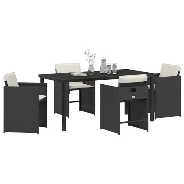 vidaXL Garden Dining Set 5 pcs Black Poly Rattan