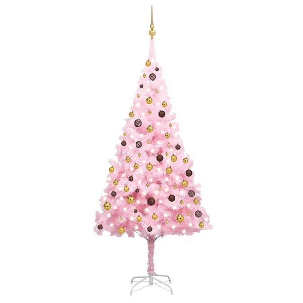 vidaXL Artificial Pre-lit Christmas Tree with Ball Set Pink 240 cm PVC