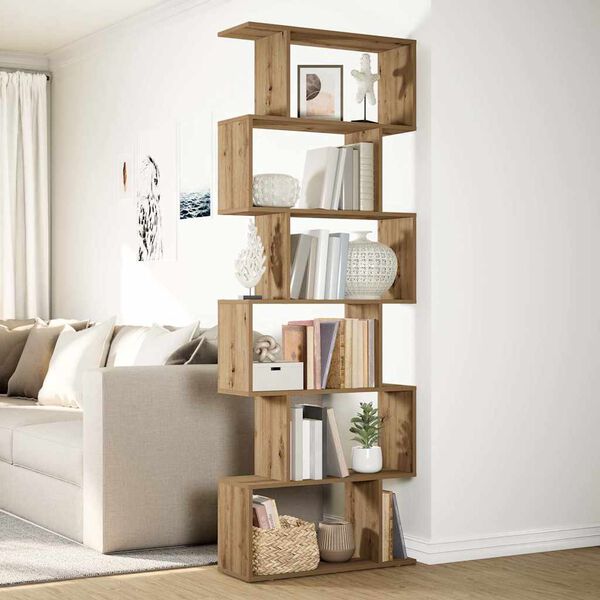 vidaXL Room Divider Bookcase 6-Tier Artisan Oak 70x24x193 cm Engineered Wood