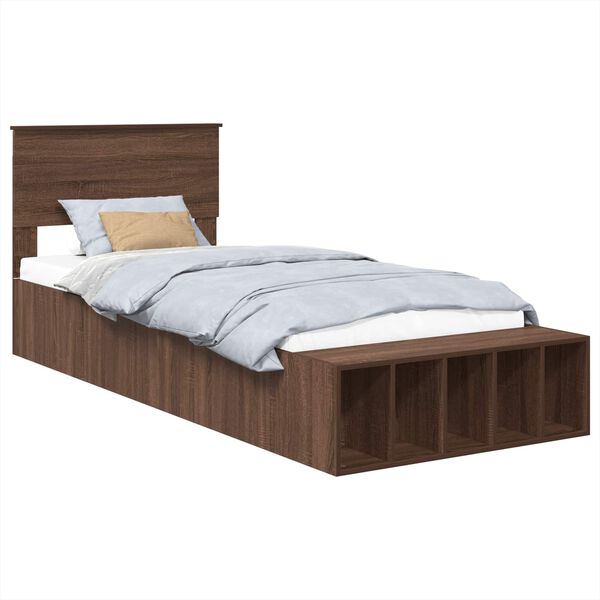 vidaXL Bed Frame with Shelf Brown Oak 100 x 200 cm Engineered Wood