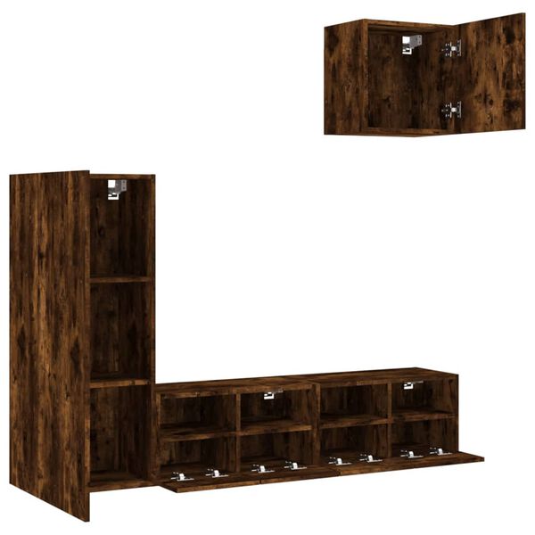 vidaXL 4 Piece TV Wall Units Smoked Oak Engineered Wood