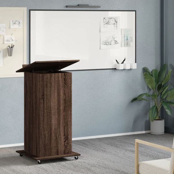vidaXL Lectern with Wheels & Drawer Brown Oak 55x55x107 cm Engineered Wood