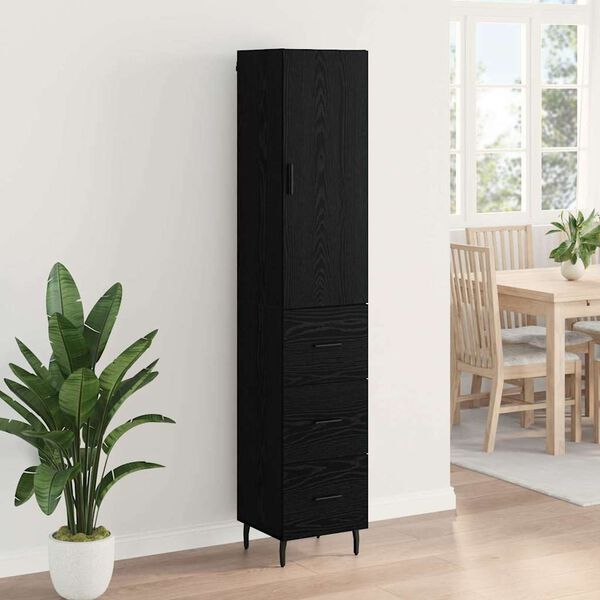 vidaXL Highboard Black Oak 34.5 x 34 x 180 cm Engineered Wood