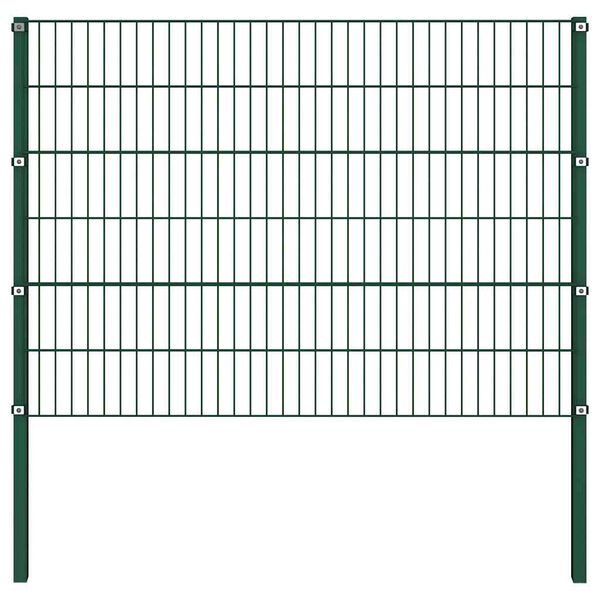 vidaXL Fence Panel with Posts Iron 1730x120 cm Green