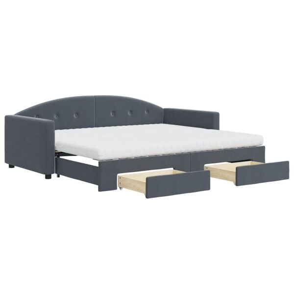 vidaXL Daybed with Trundle and Drawers Dark Grey 90x190 cm Velvet