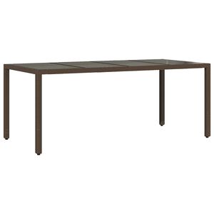 vidaXL Garden Table with Glass Top Brown 190x90x75 cm Poly Rattan