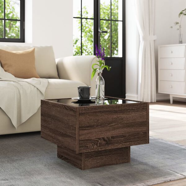 vidaXL Side Table with LED Brown Oak 40x40x30 cm Engineered Wood