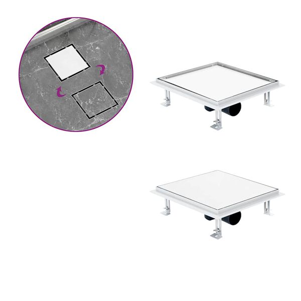 vidaXL Shower Drain With 2-in-1 Flat and Tile Insert Cover 28x28 cm Stainless Steel