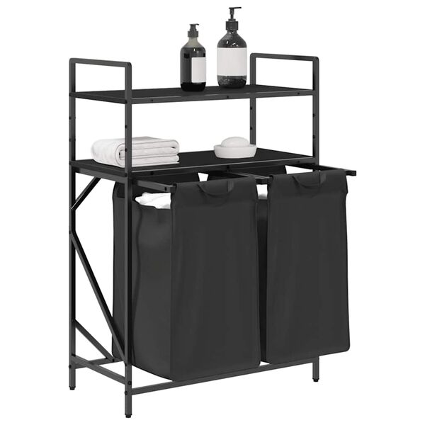 vidaXL Laundry Basket 2 Compartments with Shelves Black Oak