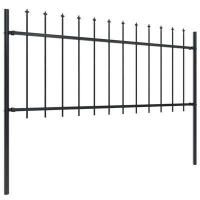 vidaXL Garden Fence with Spear Top Steel 1.7x0.8 m Black