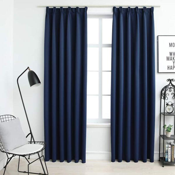 vidaXL Blackout Curtains with Hooks 2 pcs Blue 140x175 cm