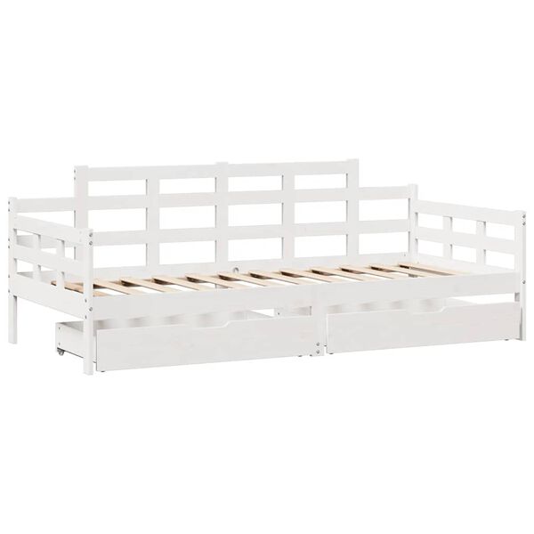 vidaXL Daybed with Drawers without Mattress White 90x190 cm Single Solid Wood