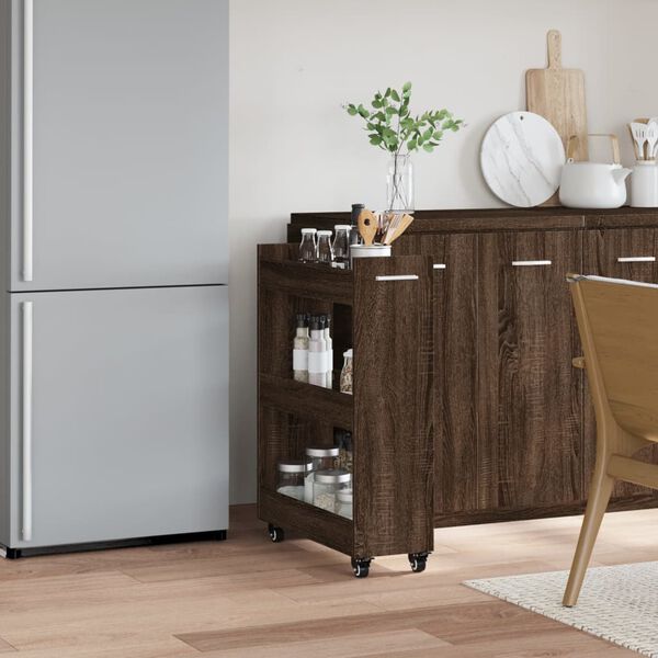 vidaXL Cabinet with Wheels Brown Oak 60x22x79 cm Engineered Wood