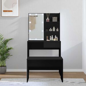 vidaXL Dressing Table Set with LED Black Engineered Wood