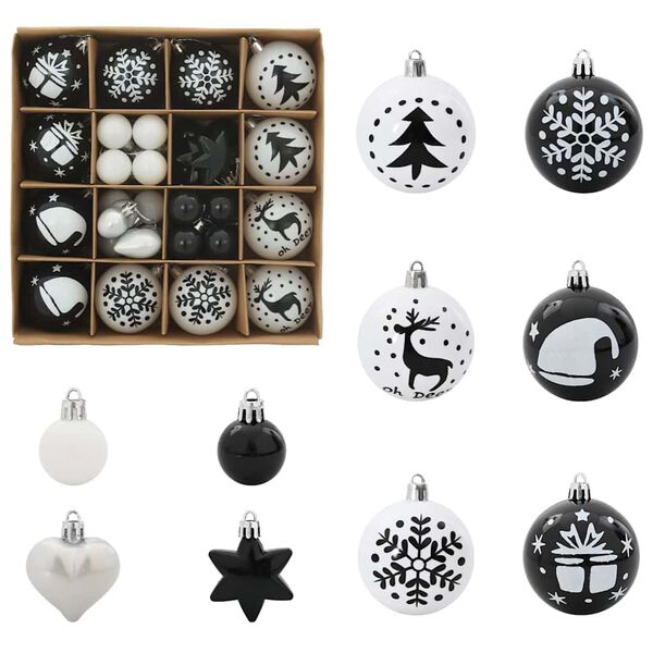 vidaXL Christmas Bauble Set 40 pcs Black and White Plastic