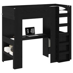 vidaXL Loft Bed Frame with Desk with Storage Black Oak 98.5 x 200 cm