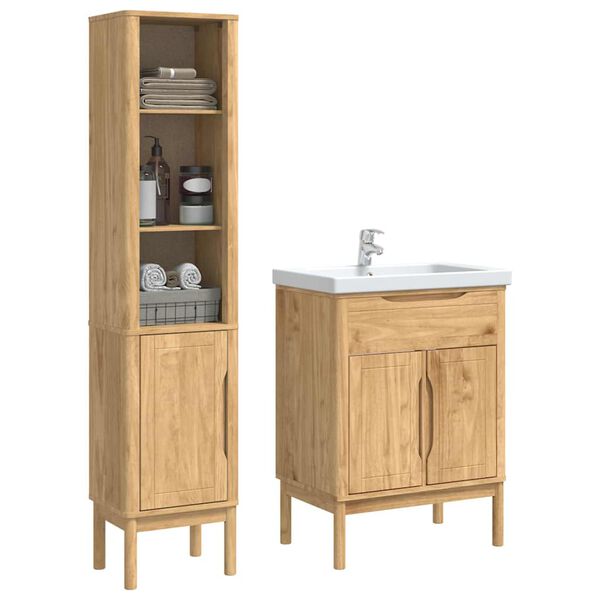 vidaXL Bathroom Furniture Set FLORO 2 pcs Wax Brown Solid Pine Wood