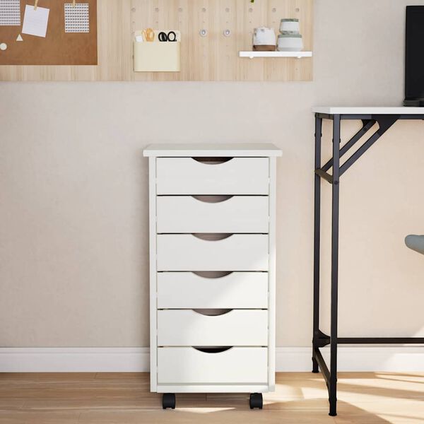 vidaXL Rolling Cabinet with Drawers MOSS White Solid Wood Pine