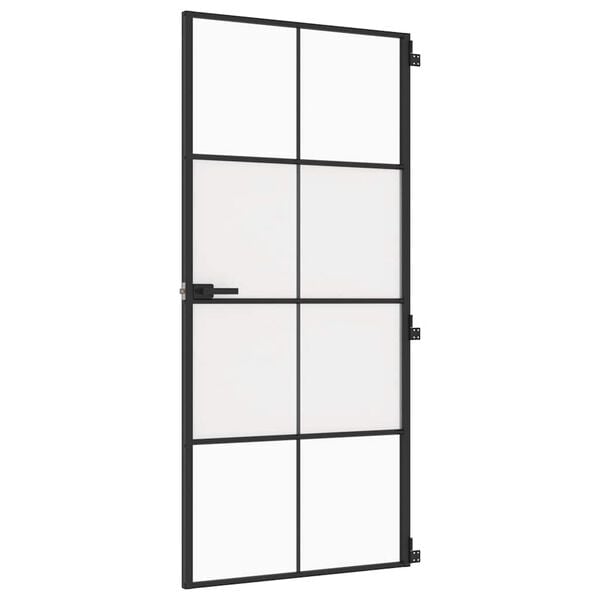 vidaXL Interior Door Slim Black 93x201.5 cm Tempered Glass and Aluminium