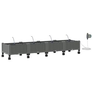vidaXL Garden Planter with Irrigation&Wheels 4 pcs Light Grey PP